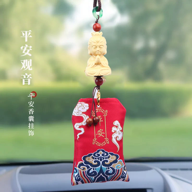 High-end pendant for car, carved protective amulet, accessory, rear view mirror, flower decoration, Birthday gift