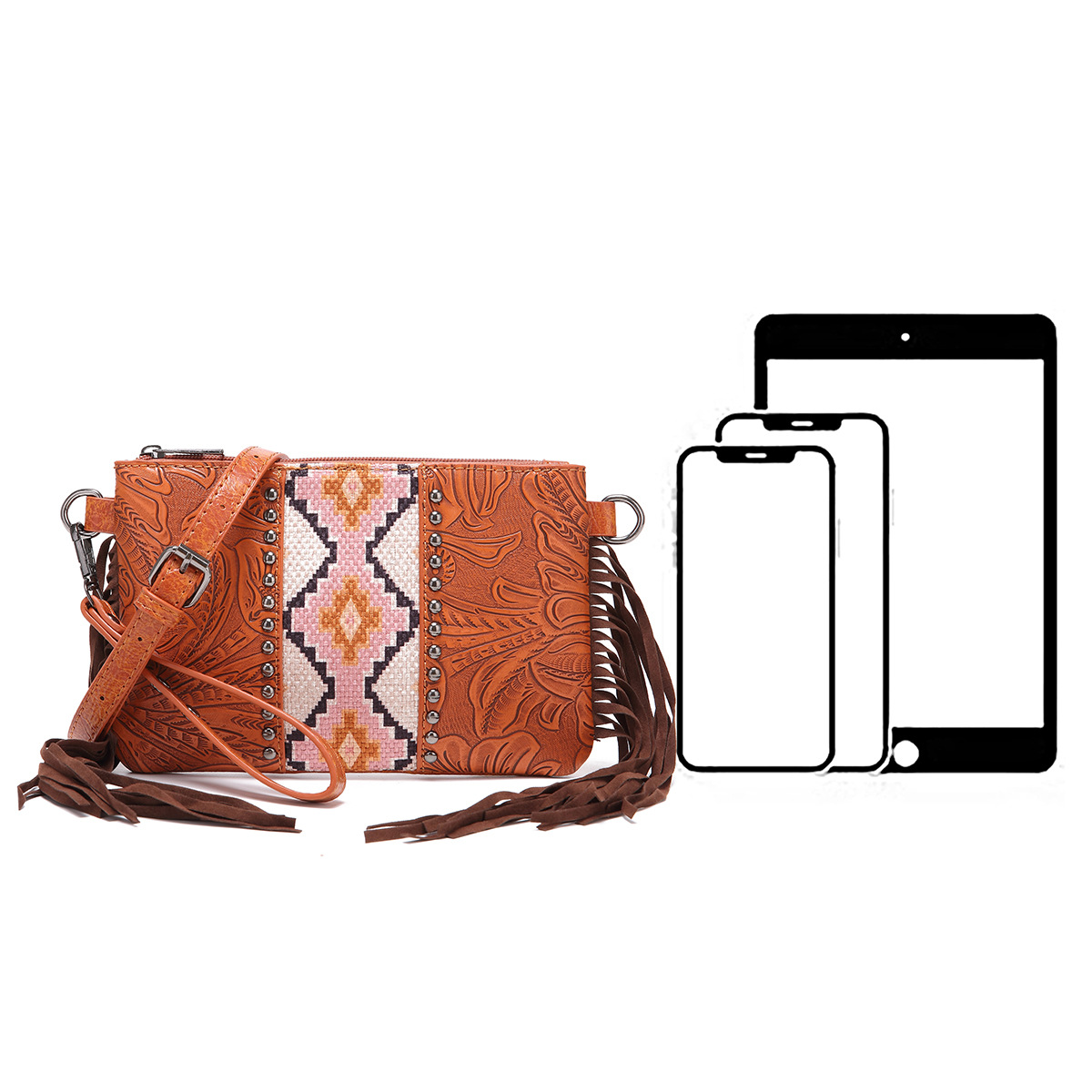 Intaglio in pelle di Boemia occidentale stampata in cotone e lino con borsetta e borsa a tracolla_voghion.com