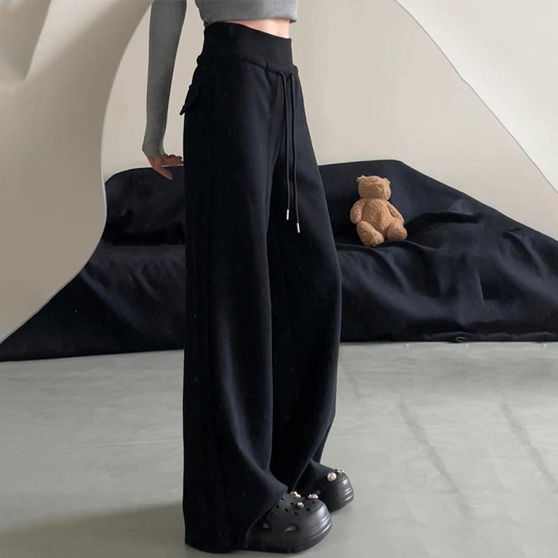 Gray High-Waisted Slimming Casual Loose Wide-Leg Sweatpants for Women, Autumn Floor-Length Tall Extended Drape Sweatpants
