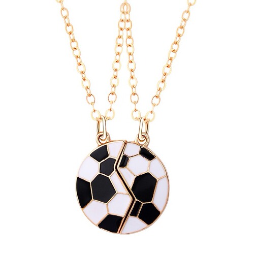 Cross-border hot selling football necklace cartoon children's simple magnetic alloy dripping oil pendant BFF necklace set wholesale