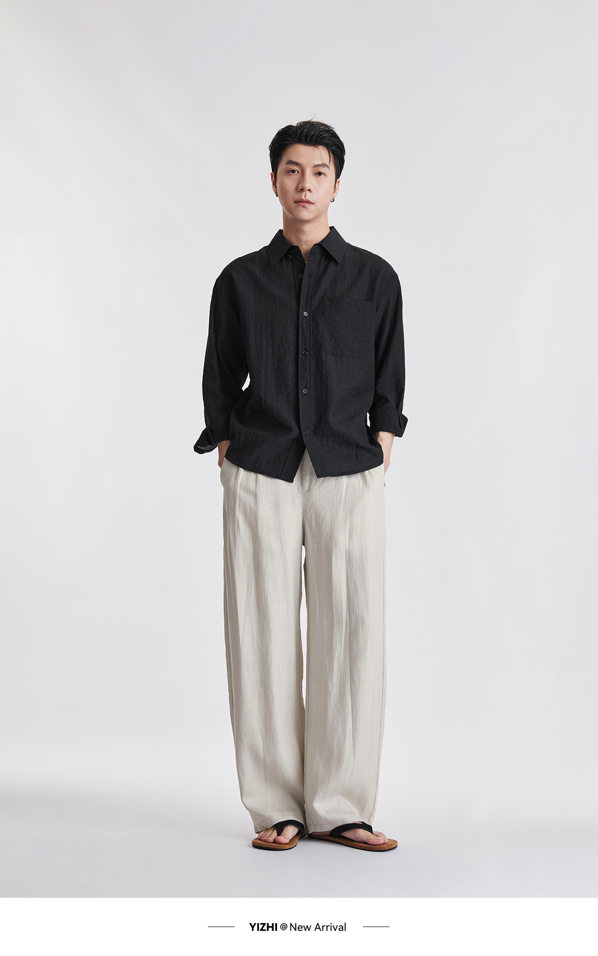 Quần dài nam ống rộng chất liệu linen phong cách Hàn Quốc — đen chi tiết 14