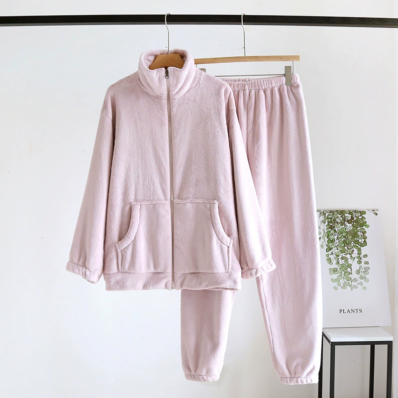 Soft demi-season coral pijama for beloved with zipper, velvet warm set