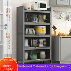 Flip-top with door kitchen storage shelf floor multi-layer storage cabinet multi-functional microwave dust-proof storage organizer cabinet