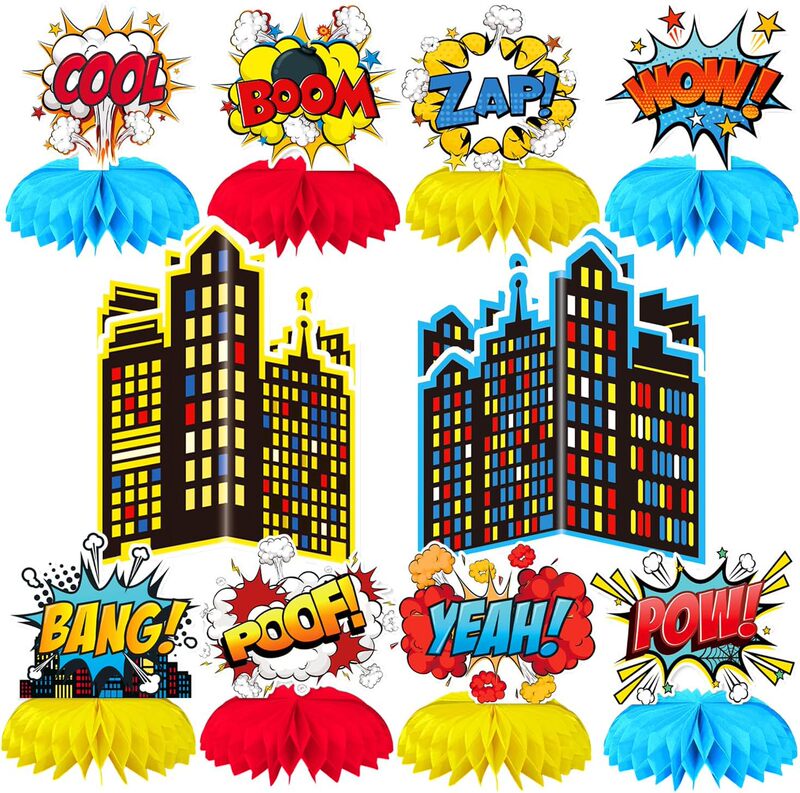 Cross-Border Superhero City Honeycomb Table Birthday Party Decoration Supplies Party Decorations Honeycomb Ornaments in Stock