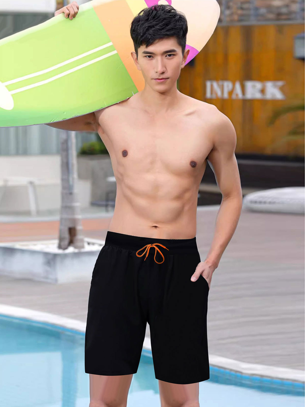 HuRun Pantalones de baño para hombres de cinco puntos para evitar la vergüenza 2024 nuevos pantalones de playa profesionales de secado rápido de tamaño grande con pantalones de baño de bolsillo