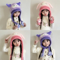 秋と冬の漫画の男の子と女の子のベビー子供用帽子ニットウール耳保護帽子冬暖かい豪華なプルオーバー帽子