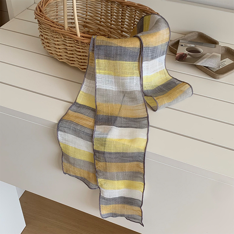 Pañuelo de seda, banda larga, sensación premium, nuevo estilo, personalidad retro coreana, protección para el cuello, bufanda a rayas, pañuelo de temperamento, banda para el cabello