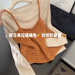 落叶沙沙~韩系风橘色针织马甲内搭长袖针织衫女秋季洋气减龄小衫