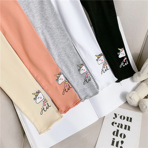 Girl's Leggings Spring and Autumn Season New Thin Style Trendy Elastic Cute Cartoon Fitted Korean Style Printed Pants