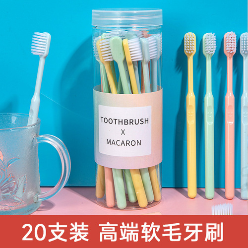 [20 Pack] Bucket Small Candy Color Toothbrush Adult Household Bucket Soft Bristle Toothbrush Macaron Color Toothbrush Wholesale