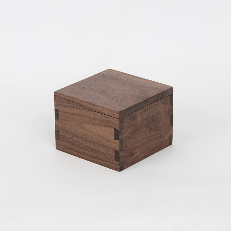 xyt黑胡桃木正方形木制复古风实木储物盒燕尾榫榫卯结构木盒子收