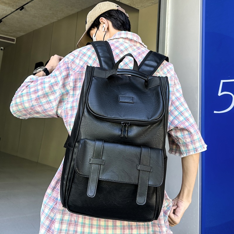 Trendy Backpack, Large Capacity Backpack, Men's Simple Casual Travel Bag, College Style Student Computer School Bag Pu51