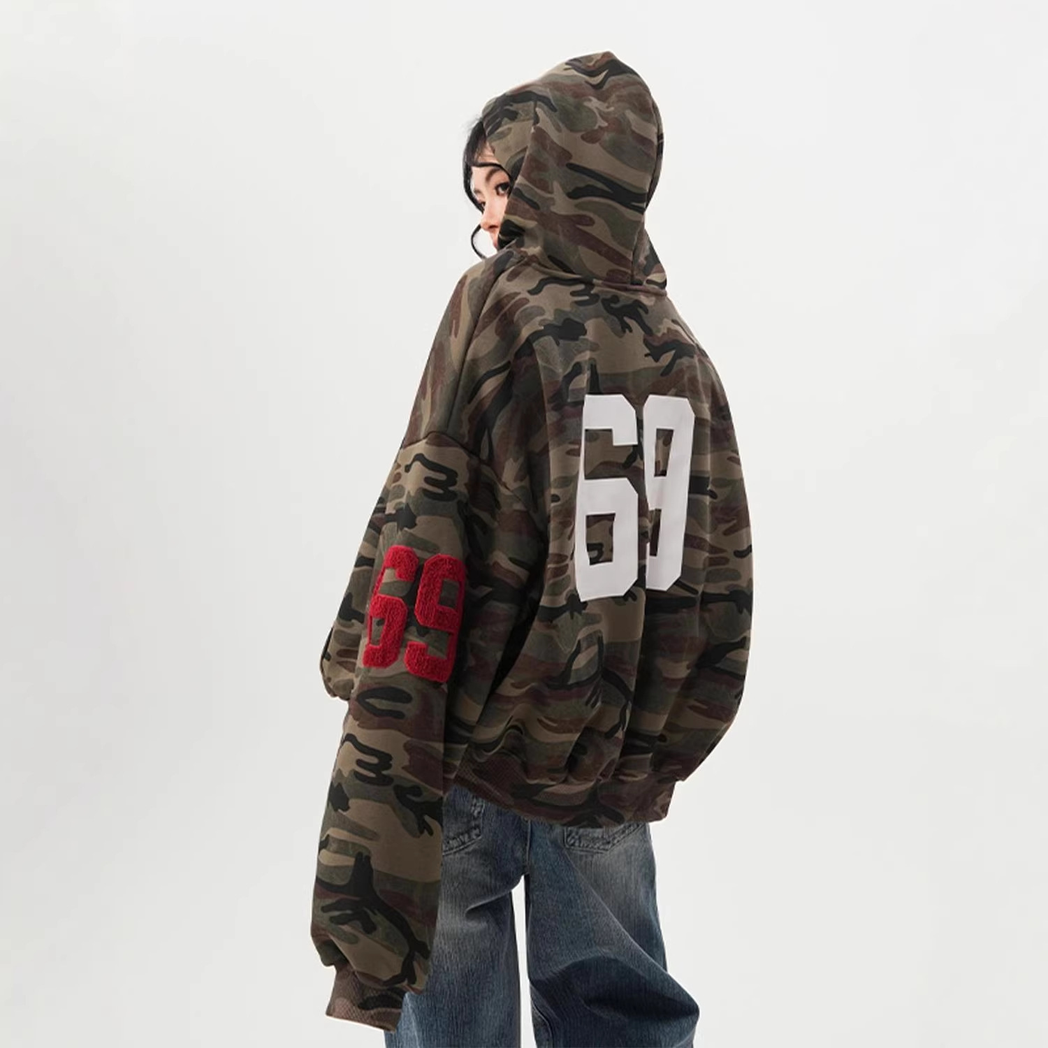 2026 New American High Street Camouflage Cardigan Sweatshirt for Women, Spring and Autumn Retro Trendy Loose Fit Jacket for Men and Women Wholesale