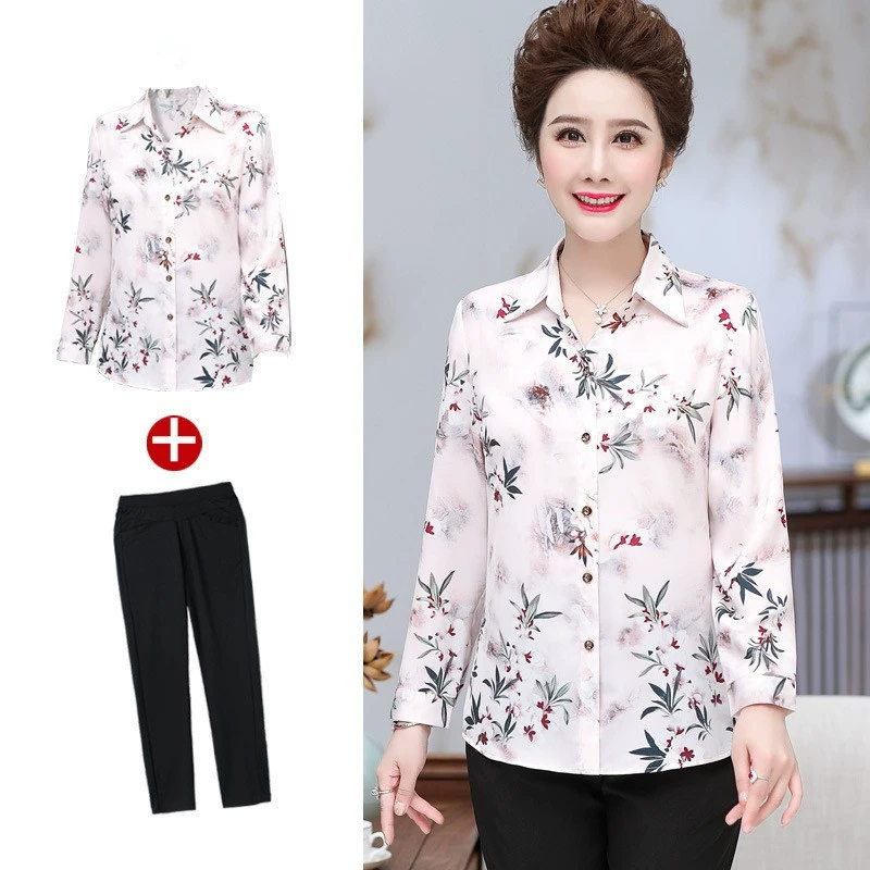 Мама рубашка с длинными рукавами для девочек среднего возраста весна и осень иностранные топы для среднего и пожилого летнего шифоновых рубашек 40 лет 50