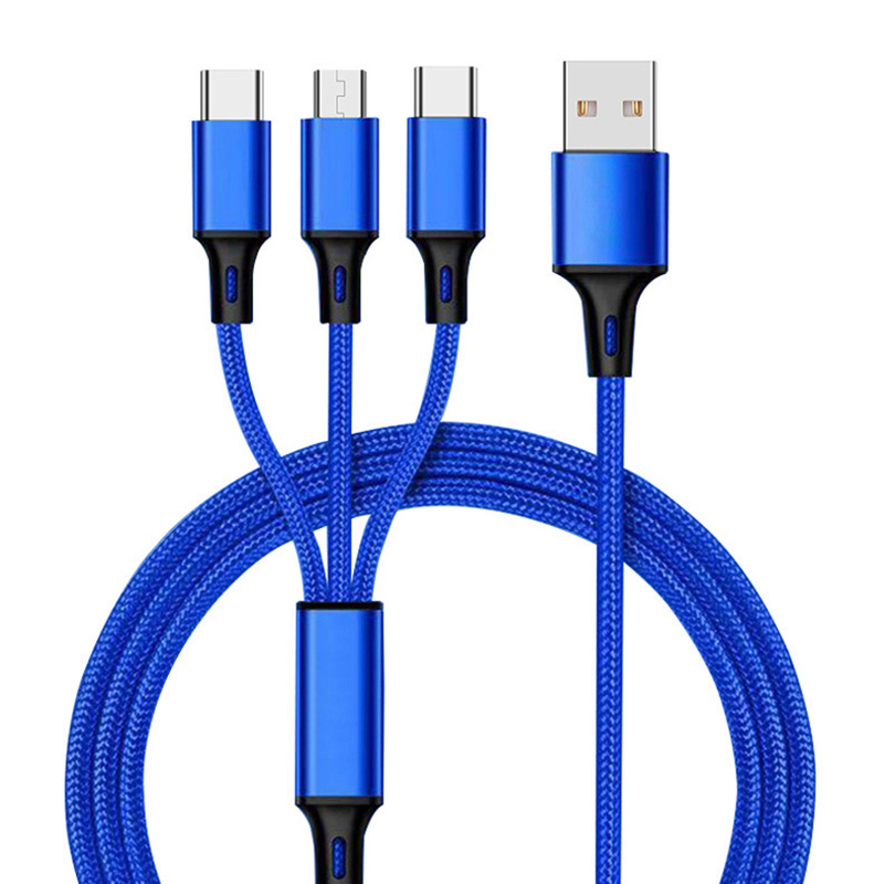 Cable de datos para móvil 3-en-1 nylon trenzado carga rápida_voghion.com