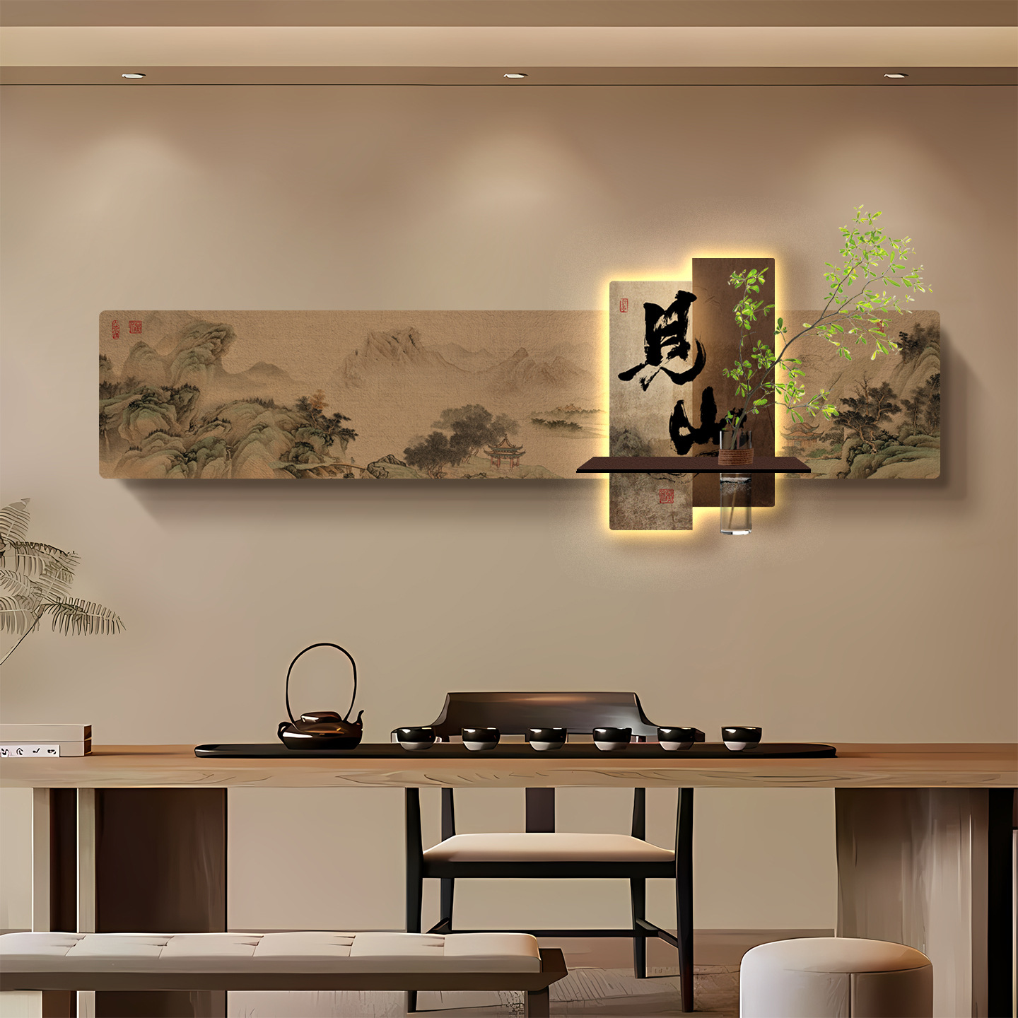 Jianshan Calligraphy and Painting, Living Room Decoration Painting, Tea Room Background Wall Hanging Painting, Study Office, Song Dynasty Aesthetic Luminous Lamp Painting