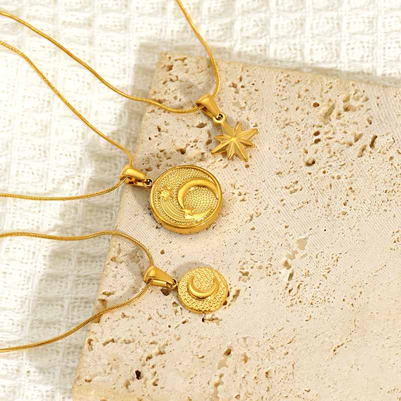 Plating Design Wholesale Jewelry IG Style Sun Star Moon 304 Stainless Steel 18K Gold Plated Plating Pendant Necklace Snake Chain