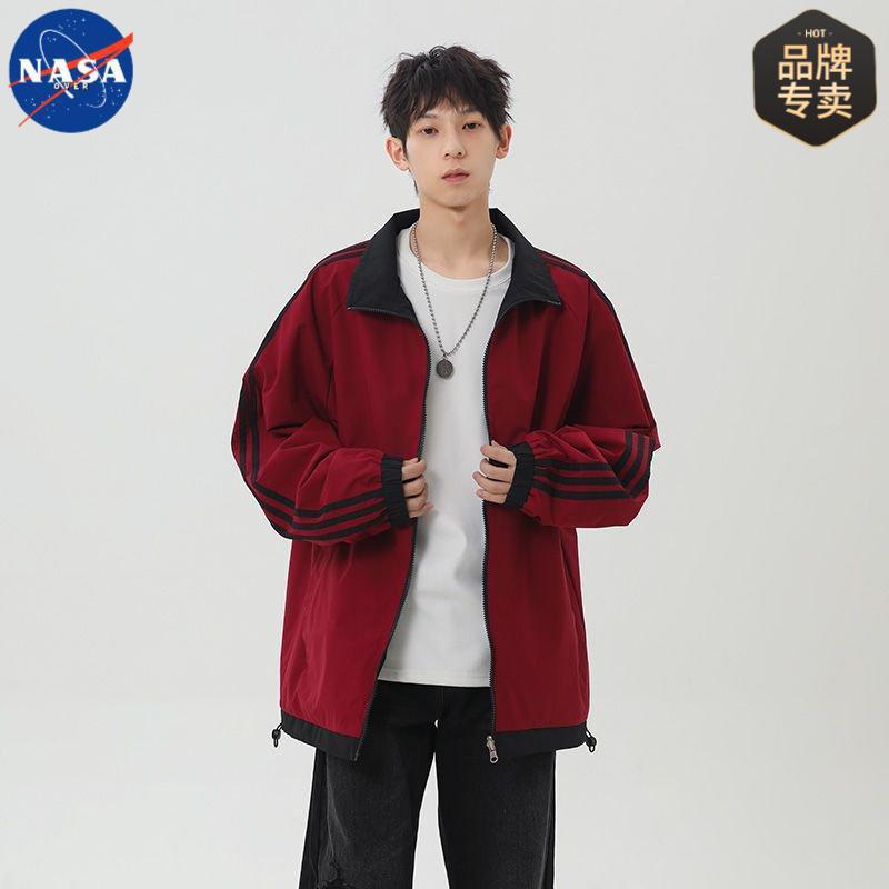 NASA品牌2025年春秋季三条纹双面穿夹克男士运动休闲潮牌大码外套|undefined