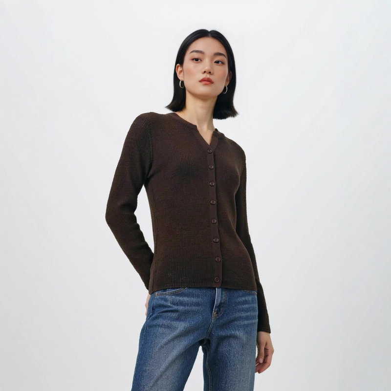 60-Count Yangzi Fine-Spun Wool Cardigan for Women, 100% Sheep Wool, Thin Knit, Slimming Long-Sleeve Top