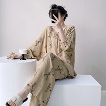 2026睡衣女春季新品人造棉绸长袖长裤甜美印花网红家居服套装