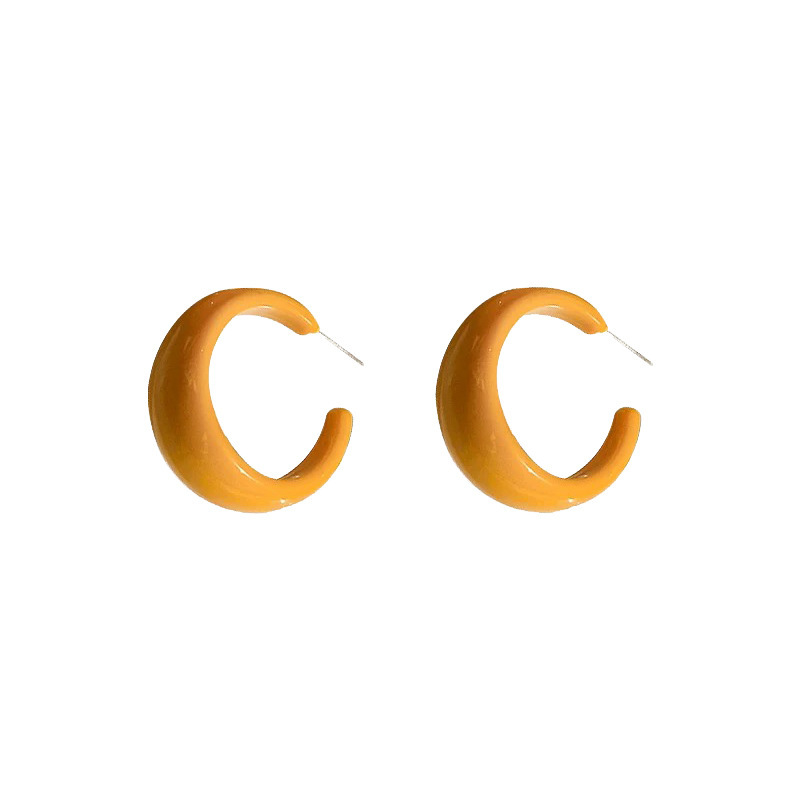 香港スタイルのレトロなシルバー針アクリル C 字型イヤリング女性のファッションライト高級ハイエンドイヤリングデザインニッチイヤリング|undefined