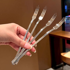 网红不锈钢水果叉三线叉子家用小叉子月饼叉餐厅水果叉蛋糕甜品叉