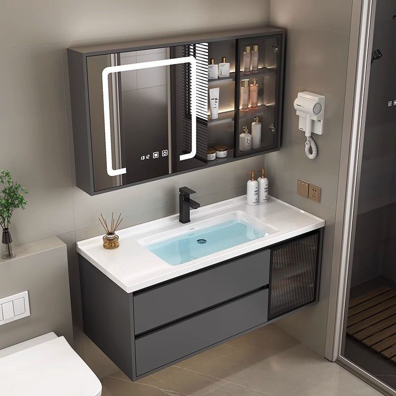 Modern Simple Smart Bathroom Cabinet Washroom Solid Wood Washbasin Ceramic Hand Wash Light Luxury All-In-One Combination