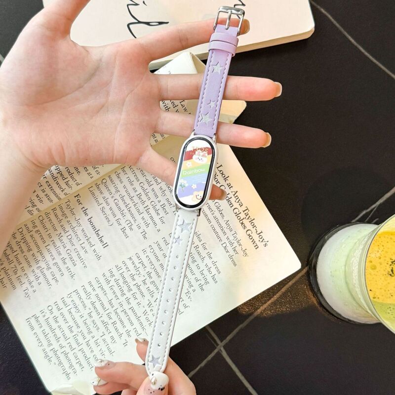 Suitable for Xiaomi Band 10 strap, high-end leather star design, 9/8NFC niche fashion ins style 9pro wristband
