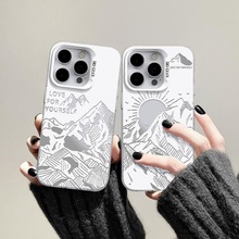 彩银雪山适用苹果16promax手机壳15pro简约男女14plus情侣13网红