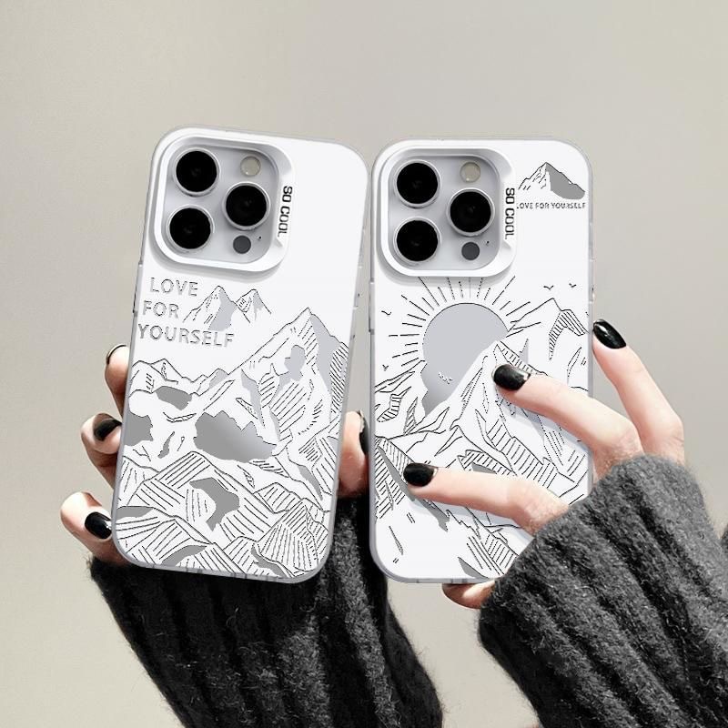 彩银雪山适用苹果16promax手机壳15pro简约男女14plus情侣13网红