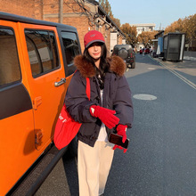 牛角扣棉衣女短款冬装加厚大毛领羽绒棉服高档洋气宽松保暖外套潮