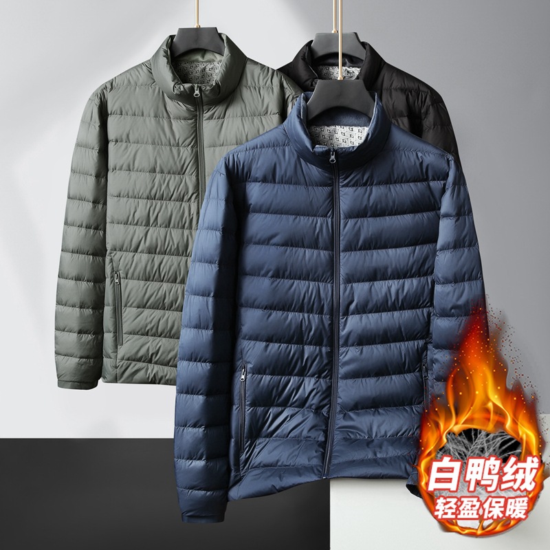 2025 Autumn/Winter Lightweight down Jacket for Men, Plus Size, Extra Warm, Loose Fit, Large Size, Stand Collar, Thin down Coat, Trendy