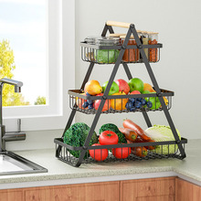 跨境三层可拆装置物篮可定制多功能木柄厨房收纳篮水果蔬菜置物架