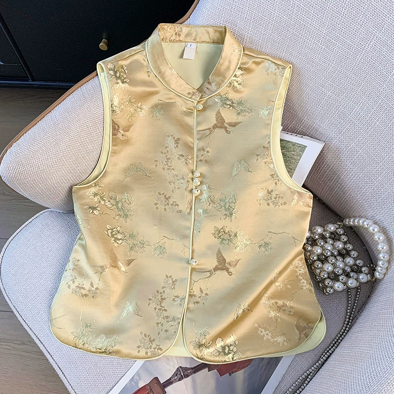 Новый китайский стиль жаккардовый жилет женский весенний новый безрукавный топ национальный прилив ретро кардиган