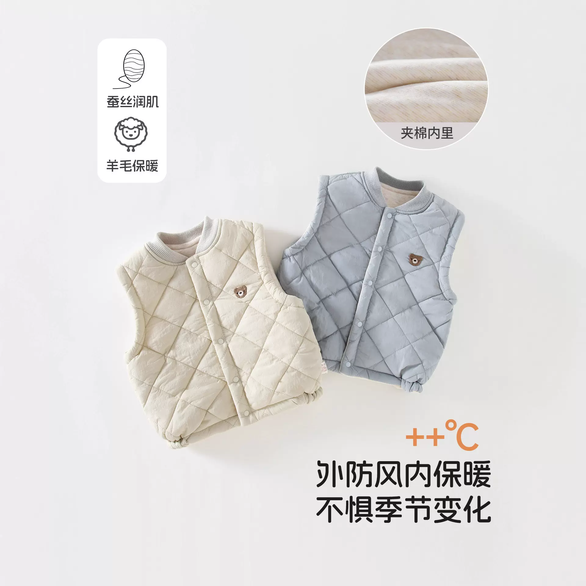 防风保暖秋冬季婴幼儿马甲加绒加厚宝宝外出服男女宝宝坎肩外套