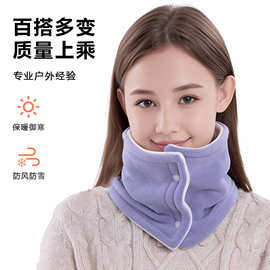 跨境2024双面加厚围脖女奥粒绒按扣脖套日韩甜美百搭防寒保暖围脖