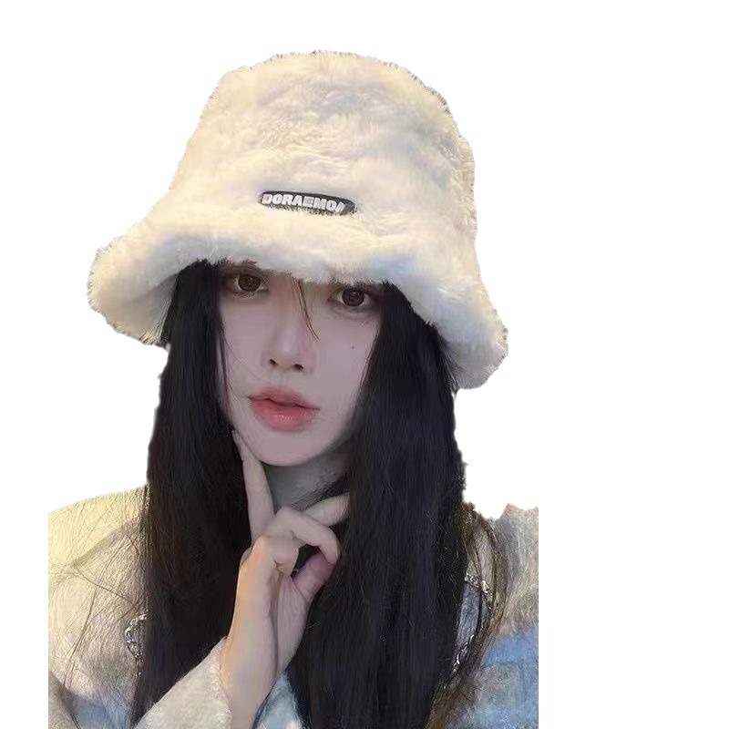 Japanese Korean versatile six piece cotton linen warm plush autumn and winter fisherman basin hat, face enhancing small_voghion.com