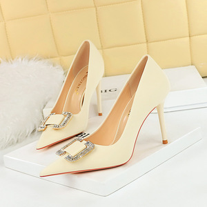 3265-K6 European and American Style Fashion Banquet High Heels Thin Heels Shallow Mouth Pointed Satin Metal Rhinestone B