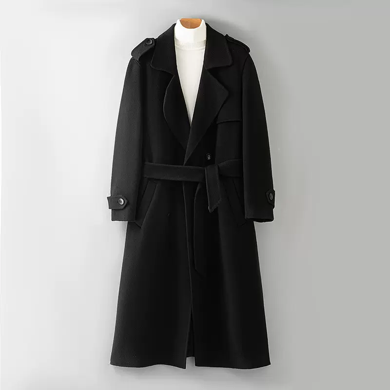 2025新款100%羊毛大衣双面高档毛呢大衣男士加长款过膝双面呢批发