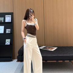 miu休闲裤凯旋门条纹腰头拼接长裤女25早秋8月新品高级显瘦阔腿裤