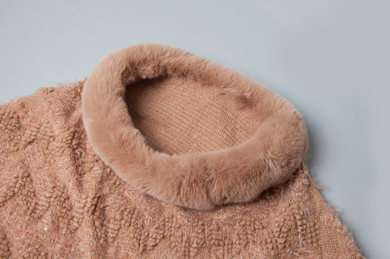 Unisex Spring and autumn sequins solid color pullover collar cape knit cape_voghion.com