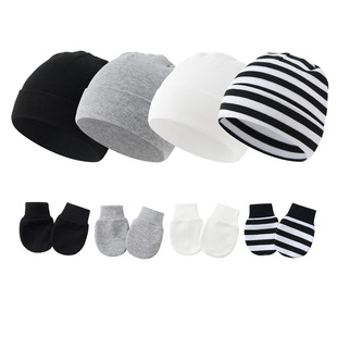 2020 Spring Autumn Winter new baby pullover cap anti-scratch gloves 2-piece solid color newborn baby hat