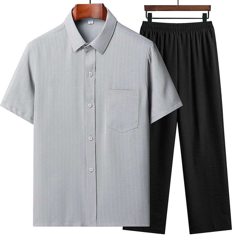 Popular dad summer thin shirt middle-aged and elderly grandpa Ice Silk suit middle-aged short-sleeved shirt men's shirt