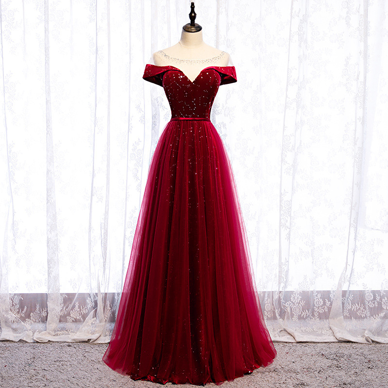 Bride's Toast Dress 2025 New Style Red Banquet Engagement Wedding Evening Dress Female Host Long Style Elegant and Graceful Bride's Toast Dress 2025 New Style Red Banquet Engagement Wedding Evening Dress Female Host Long Style Elegant and Graceful