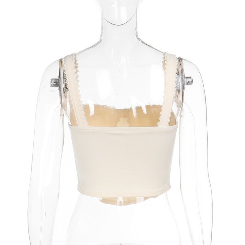 54g Weight Polyester Fabric Type Short Top Length Vest Tops Type Casual, Holiday, Daily Occasion Strap Neckline Slim Fit Type Solid Color Pattern Summer, Spring Season Women's Gender Lace Design Sexy Style Apricot, Brown, Black Color Wholesale Women's Sexy Solid Color Apricot Brown Black Lace Tank Tops 15
