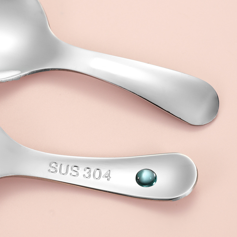 304 de acero inoxidable para niños del bebé cuchara Tenedor cuchara de cabeza redonda cuchara de comer lindo traje portátil vajilla cuchara