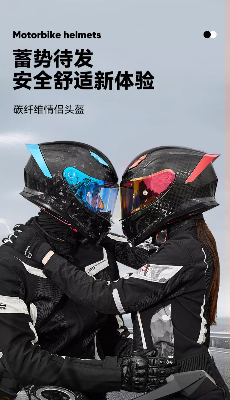 Carbon Fiber Motorcycle Helmet for Men and Women, Suitable for All Seasons, Full-Face Motorcycle Helmet with 3C Certification, Scooter Cruise Helmet