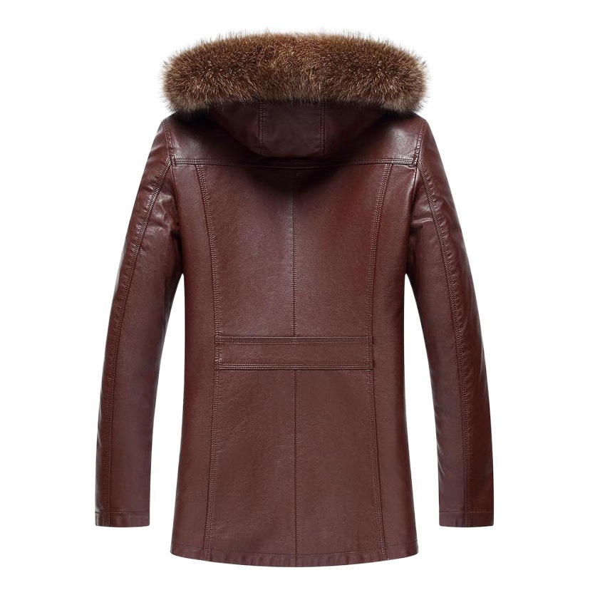 Middle-aged Men's Raccoon Fur Collar Fur Mid-length Men's Thickened Genuine Leather Coat Men's One-piece Fur Coat
