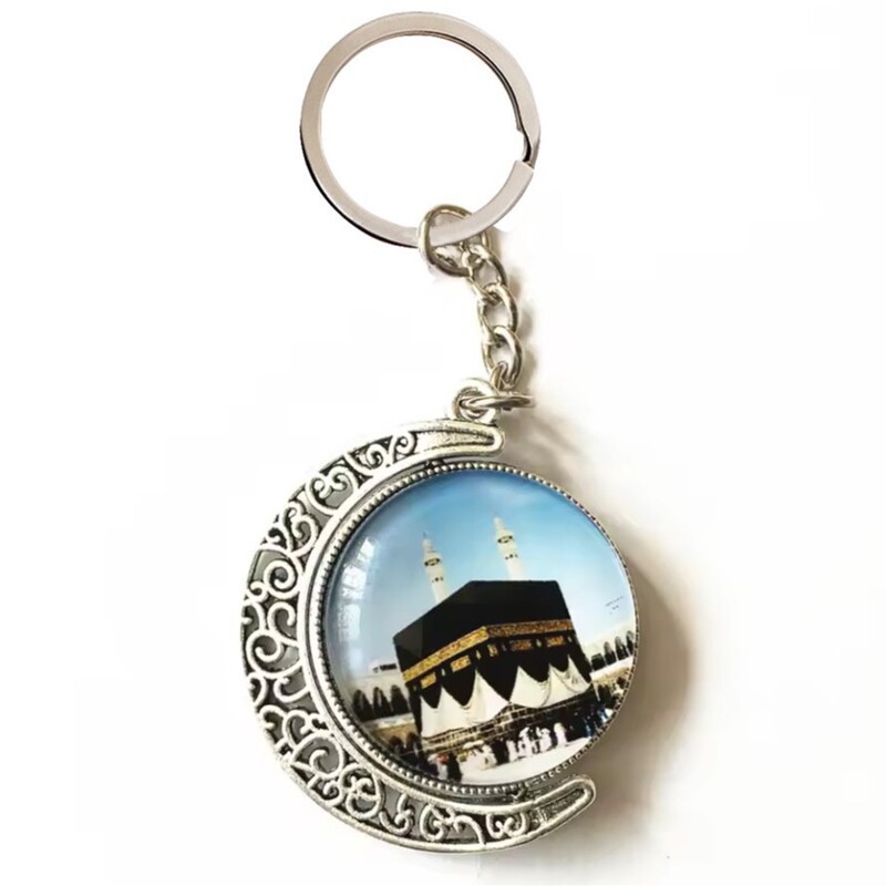 Cross-Border Hot-Selling Product: Holy City Black House Keychain, Moon-Shaped Double-Sided Rotating Key Ring, Arabic