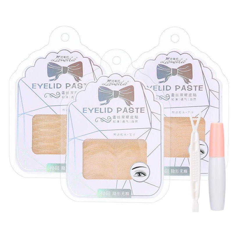 Ramila 48 pares de pegatinas de doble párpado de encaje de malla natural invisible de la Media Luna de oliva pegatinas de belleza con pegamento